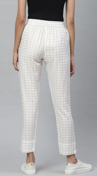 Mayawye Women's Casual Checked Rayon Trouser Pant (White)