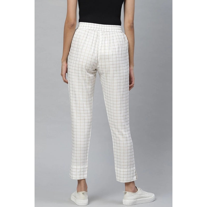 Mayawye Women's Casual Checked Rayon Trouser Pant (White)