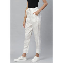 Mayawye Women's Casual Checked Rayon Trouser Pant (White)