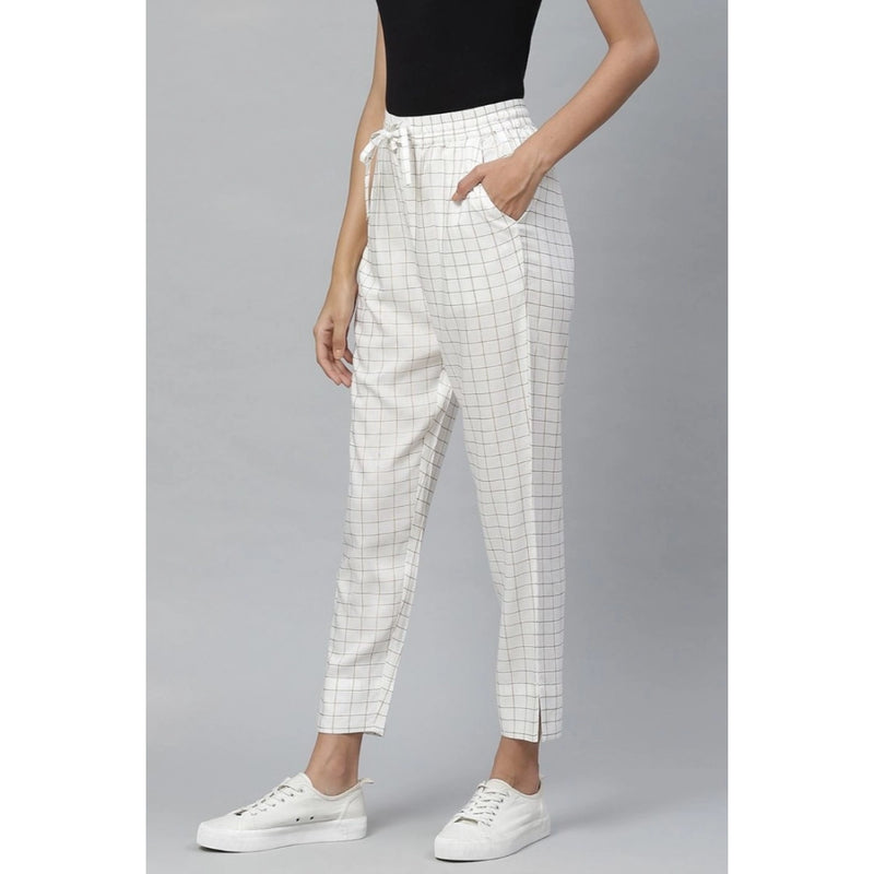 Mayawye Women's Casual Checked Rayon Trouser Pant (White)