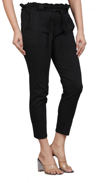 Mayawye Women's Casual Solid Lycra Trouser Pant (Black)