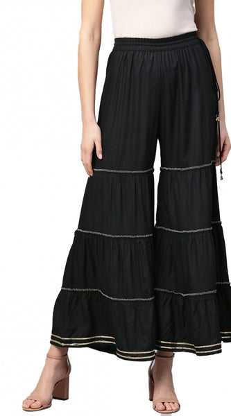 Mayawye Women's Casual Solid Rayon Sharara (Black)