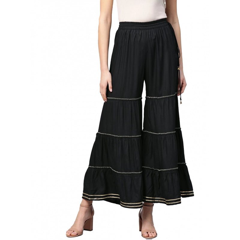 Mayawye Women's Casual Solid Rayon Sharara (Black)