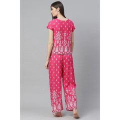 Mayawye Women's Casual Short Sleeve Printed Rayon Pajama Set (Pink)