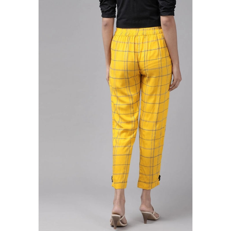Mayawye Women's Casual Checked Rayon Trouser Pant (Yellow)