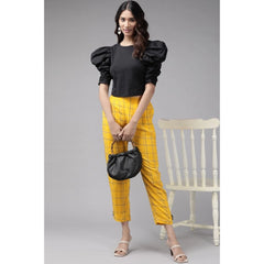 Mayawye Women's Casual Checked Rayon Trouser Pant (Yellow)