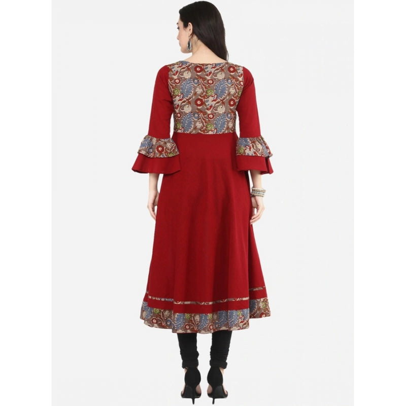 Mayawye Women's Casual Bell Sleeves Printed Cotton Kurti (Maroon)