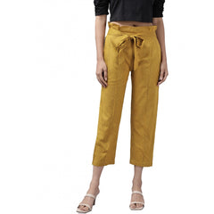 Mayawye Women's Casual Printed Cotton Flex Trouser Pant (Mustard)