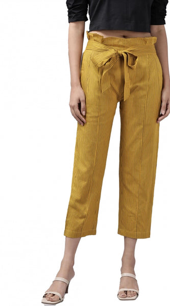 Mayawye Women's Casual Printed Cotton Flex Trouser Pant (Mustard)