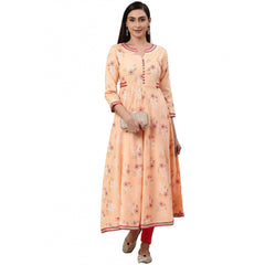 Mayawye Women's Casual 3/4 th Sleeve Floral Printed Rayon Kurti (Peach)