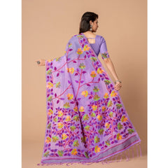 Mayawye Women's Cotton Printed Saree With Unstitched Blouse (Lavender, 5-6 Mtrs)