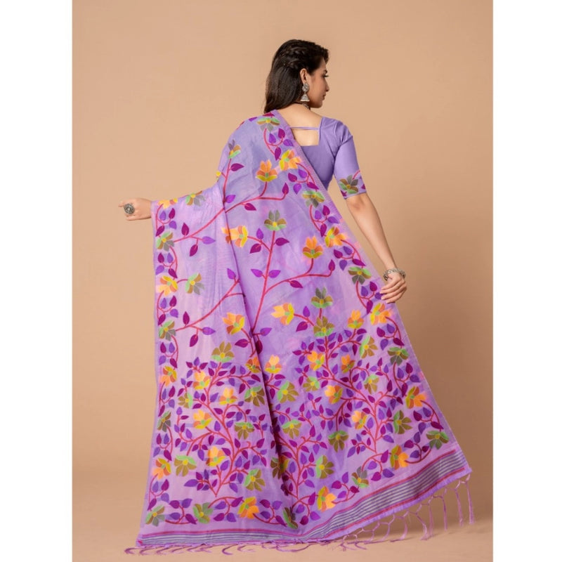 Mayawye Women's Cotton Printed Saree With Unstitched Blouse (Lavender, 5-6 Mtrs)