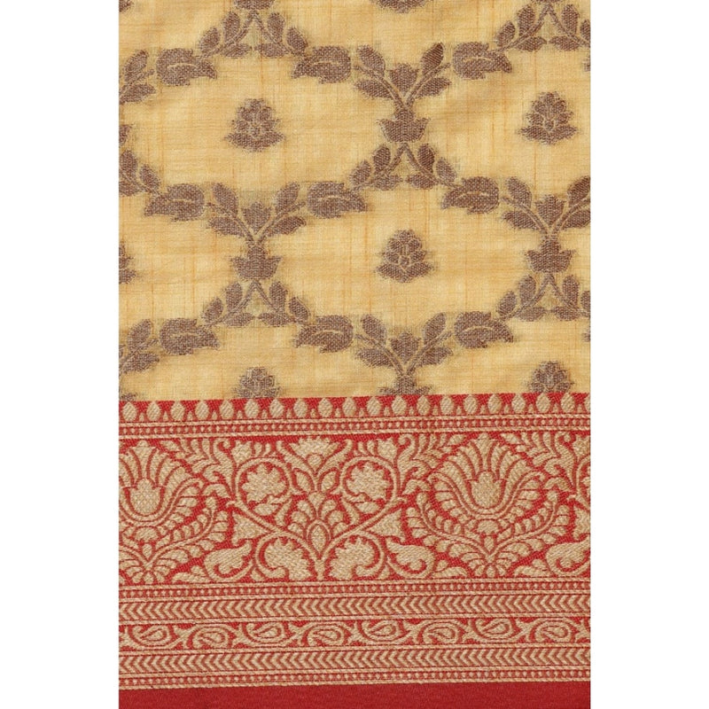 Mayawye Women's Chanderi Cotton Printed Saree With Unstitched Blouse (Yellow, 5-6 Mtrs)