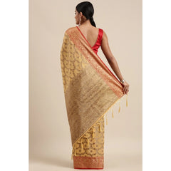 Mayawye Women's Chanderi Cotton Printed Saree With Unstitched Blouse (Yellow, 5-6 Mtrs)