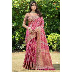 Mayawye Women's Organza Printed Saree With Unstitched Blouse (Pink, 5-6 Mtrs)