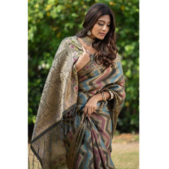 Mayawye Women's Organza Printed Saree With Unstitched Blouse (Grey, 5-6 Mtrs)