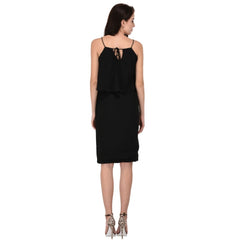 Mayawye Women's Cotton Blend Solid Sleeveless Dress (Black)