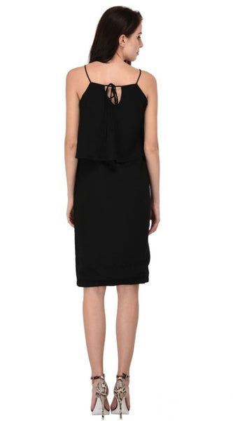 Mayawye Women's Cotton Blend Solid Sleeveless Dress (Black)