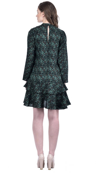 Mayawye Women's Cotton Blend Floral Full Sleeves Dress (Green)