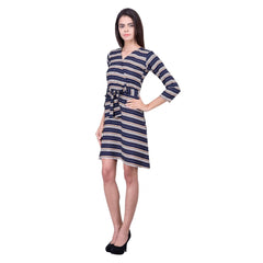 Mayawye Women's Cotton Blend Solid 3-4 Sleeve Dress (Blue)