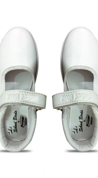 Mayawye Girls Rexine Ox-Ankle Velcro Closure School Shoe (White)