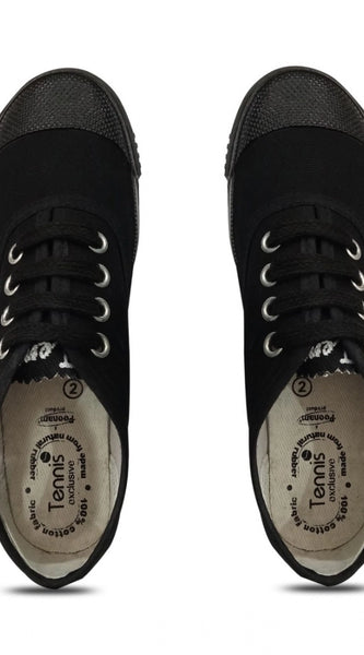 Mayawye Unisex Cotton School Shoe Lace-Up (Black)