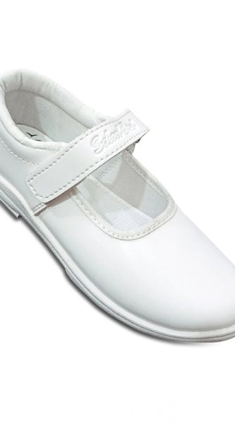 Mayawye Girls Rexine Ox-Ankle Velcro Closure School Shoe (White)