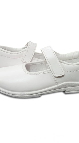 Mayawye Girls Rexine Ox-Ankle Velcro Closure School Shoe (White)