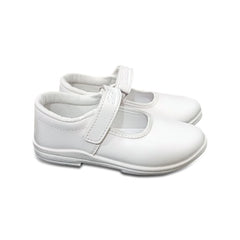 Mayawye Girls Rexine Ox-Ankle Velcro Closure School Shoe (White)