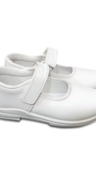 Mayawye Girls Rexine Ox-Ankle Velcro Closure School Shoe (White)