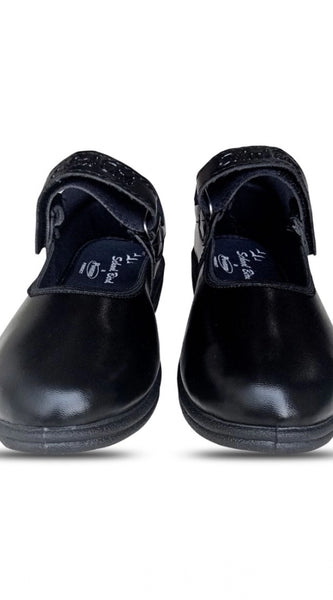 Mayawye Girls Rexine Ox-Ankle Velcro Closure School Shoe (Black)