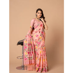 Mayawye Women's Cotton Printed Saree With Unstitched Blouse (Pink, 5-6 Mtrs)