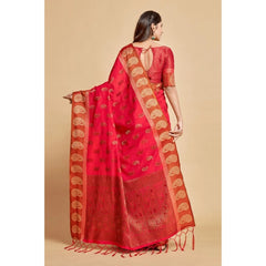 Mayawye Women's Chanderi Cotton Printed Saree With Unstitched Blouse (Pink, 5-6 Mtrs)