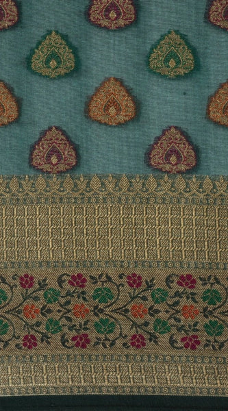 Mayawye Women's Organza Printed Saree With Unstitched Blouse (Sea Green, 5-6 Mtrs)