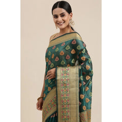 Mayawye Women's Organza Printed Saree With Unstitched Blouse (Sea Green, 5-6 Mtrs)