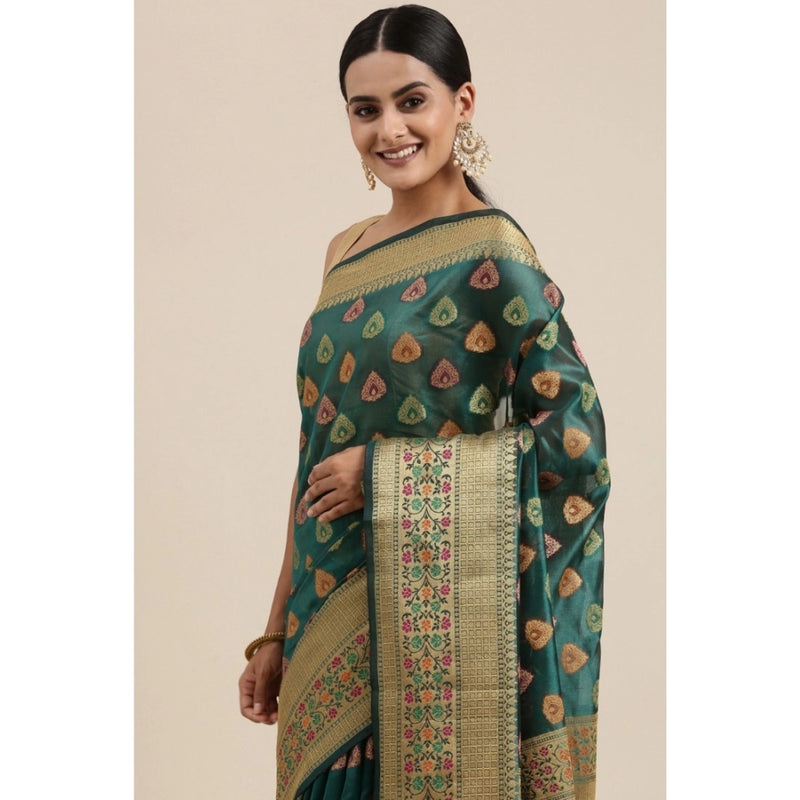 Mayawye Women's Organza Printed Saree With Unstitched Blouse (Sea Green, 5-6 Mtrs)