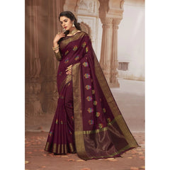 Mayawye Women's Chanderi Cotton Printed Saree With Unstitched Blouse (Maroon, 5-6 Mtrs)