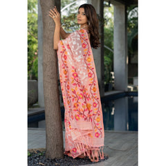 Mayawye Women's Cotton Printed Saree With Unstitched Blouse (Peach, 5-6 Mtrs)