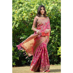 Mayawye Women's Organza Printed Saree With Unstitched Blouse (Pink, 5-6 Mtrs)