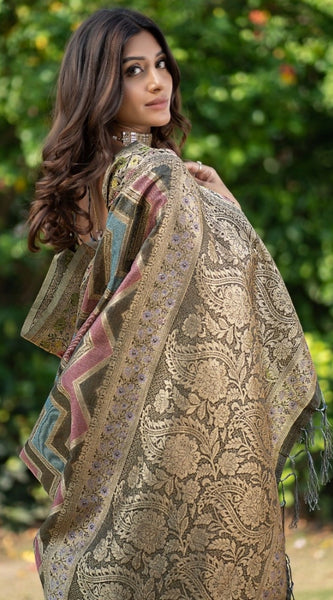 Mayawye Women's Organza Printed Saree With Unstitched Blouse (Grey, 5-6 Mtrs)