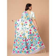 Mayawye Women's Cotton Printed Saree With Unstitched Blouse (White, 5-6 Mtrs)