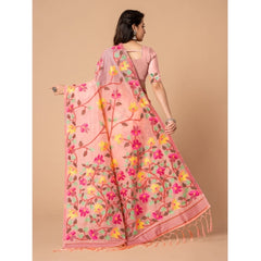 Mayawye Women's Cotton Printed Saree With Unstitched Blouse (Pink, 5-6 Mtrs)