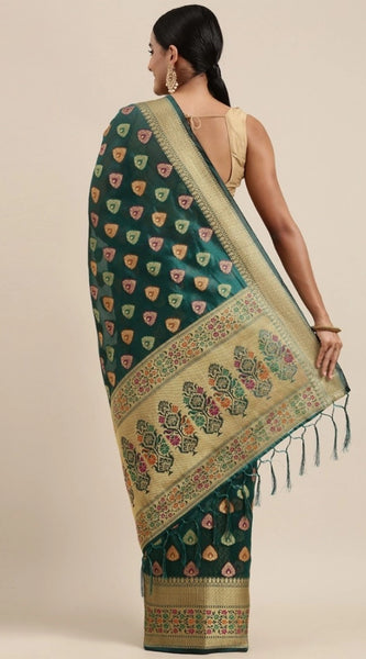 Mayawye Women's Organza Printed Saree With Unstitched Blouse (Sea Green, 5-6 Mtrs)