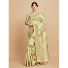 Mayawye Women's Linen Printed Saree With Unstitched Blouse (Pista, 5-6 Mtrs)