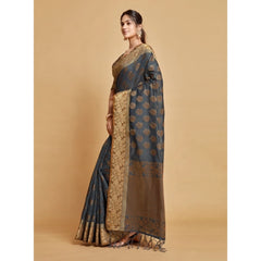 Mayawye Women's Chanderi Cotton Printed Saree With Unstitched Blouse (Grey, 5-6 Mtrs)