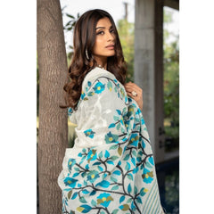 Mayawye Women's Cotton Printed Saree With Unstitched Blouse (White, 5-6 Mtrs)