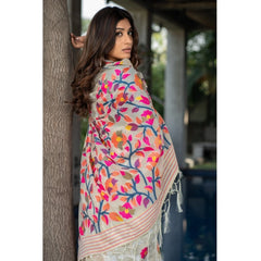 Mayawye Women's Cotton Printed Saree With Unstitched Blouse (Off-White, 5-6 Mtrs)