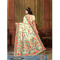 Mayawye Women's Organza Printed Saree With Unstitched Blouse (White, 5-6 Mtrs)