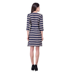 Mayawye Women's Cotton Blend Solid 3-4 Sleeve Dress (Blue)