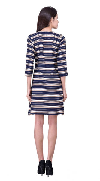 Mayawye Women's Cotton Blend Solid 3-4 Sleeve Dress (Blue)